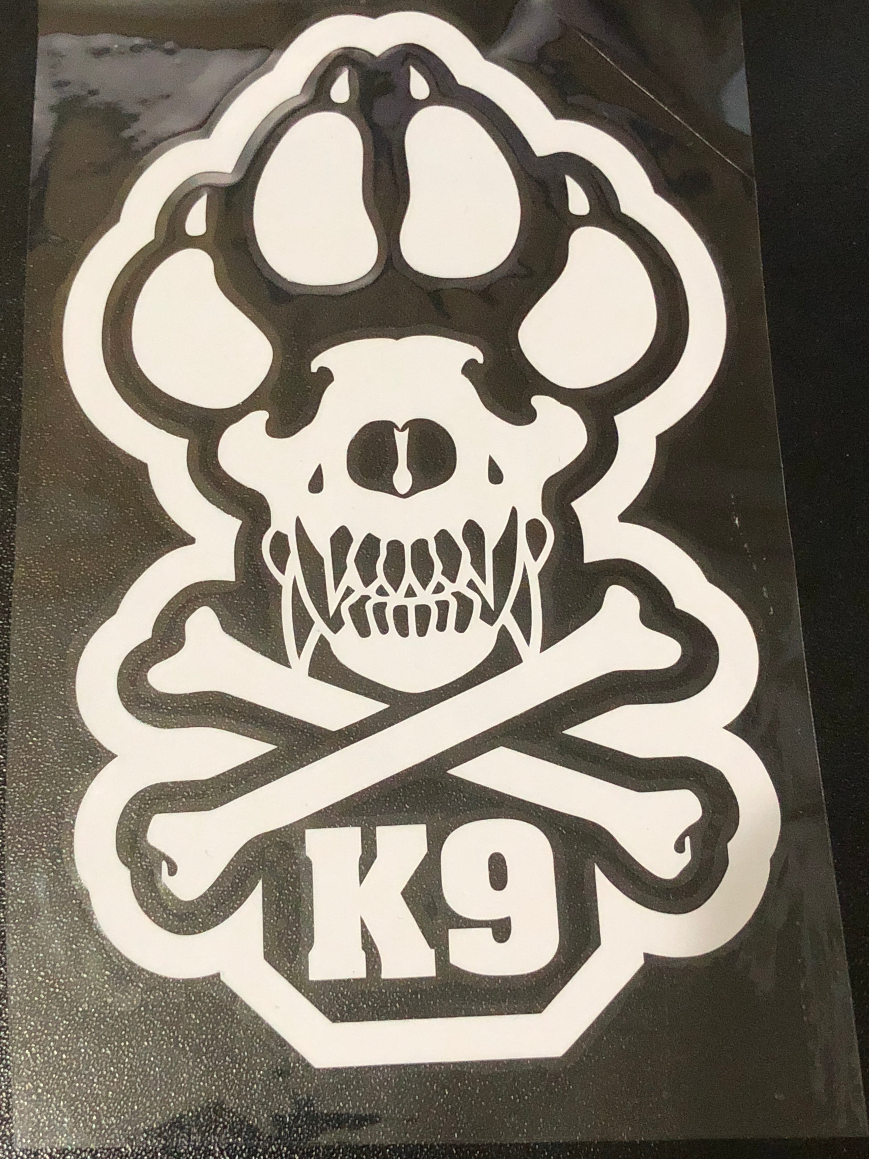K-9 Skull Crossbones 6x3.5" Vinyl Decal